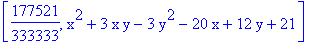 [177521/333333, x^2+3*x*y-3*y^2-20*x+12*y+21]